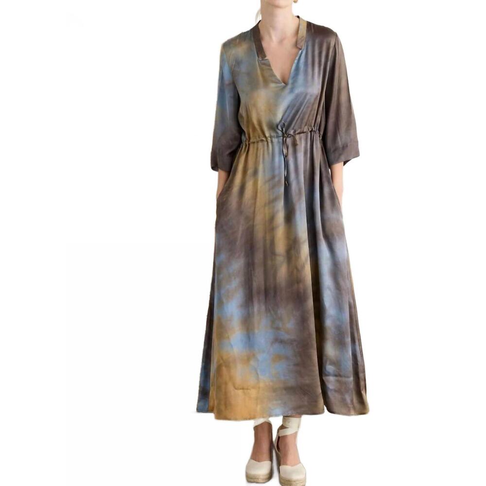 NEW EUROPEAN CULTURE tie dye midi dress in brown/blue